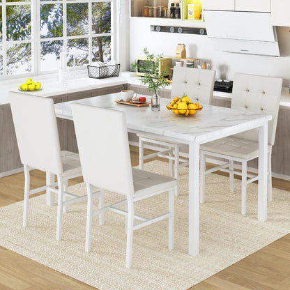 AWQM Dining Table Set for 4,Faux Marble Kitchen Table and Chairs Set of 4, Modern Dining Room Set for 4,Dinner Table Set with Velvet Chairs, Dining Set for Small Spaces