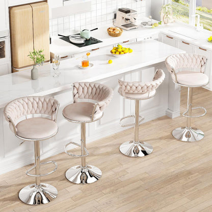 AWQM Velvet Bar Stools Set of 2 - Adjustable Height Swivel Kitchen Stools with Low Back for Dining Room, Breakfast Bar, Home Decor, and Entertaining Guests