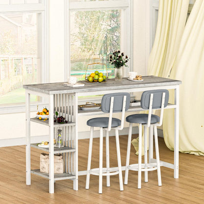 AWQM Bar Table and Chairs Set with Backrest for 2, Kitchen Counter Height Table Set with 4 Storage Shelves, Modern Pub Table with 2 PU Upholstered Stools for Kitchen, Dining Room, Rustic Brown+Black