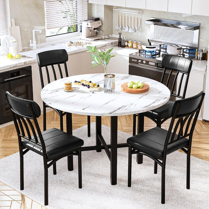 AWQM Round Dining Table Set for 4, Wood Circle Kitchen Table and Chairs Set for 4, Modern Dining Room Sets with 4 Faux Leather Chairs, Round Dinner Table for Small Space