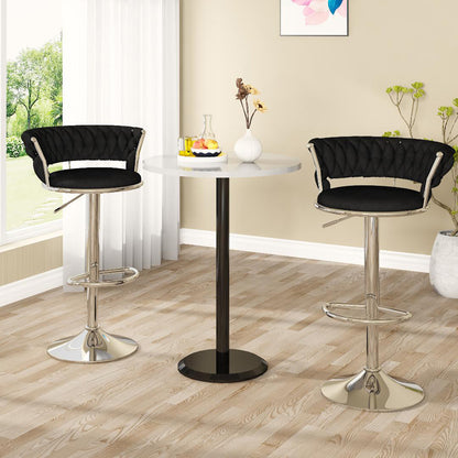 AWQM Velvet Bar Stools Set of 2 - Adjustable Height Swivel Kitchen Stools with Low Back for Dining Room, Breakfast Bar, Home Decor, and Entertaining Guests
