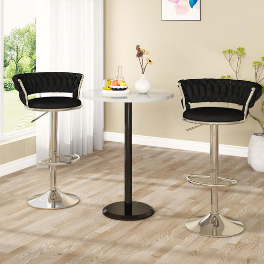 AWQM Velvet Bar Stools Set of 2 - Adjustable Height Swivel Kitchen Stools with Low Back for Dining Room, Breakfast Bar, Home Decor, and Entertaining Guests