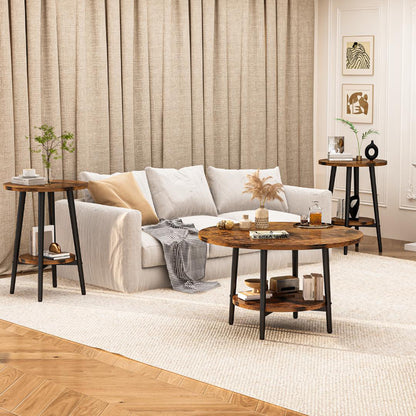 3piece Double Storage Round Coffee Table, Living Room Storage Table, Wood MDF Desktop and Metal Frame, Modern Style, Living Room/Bedroom.