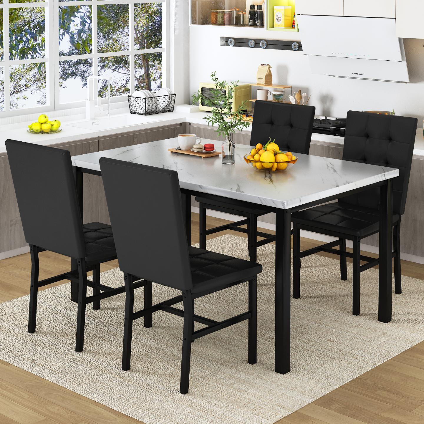 AWQM Dining Table Set for 4,Faux Marble Kitchen Table and Chairs Set of 4, Modern Dining Room Set for 4,Dinner Table Set with Velvet Chairs, Dining Set for Small Spaces