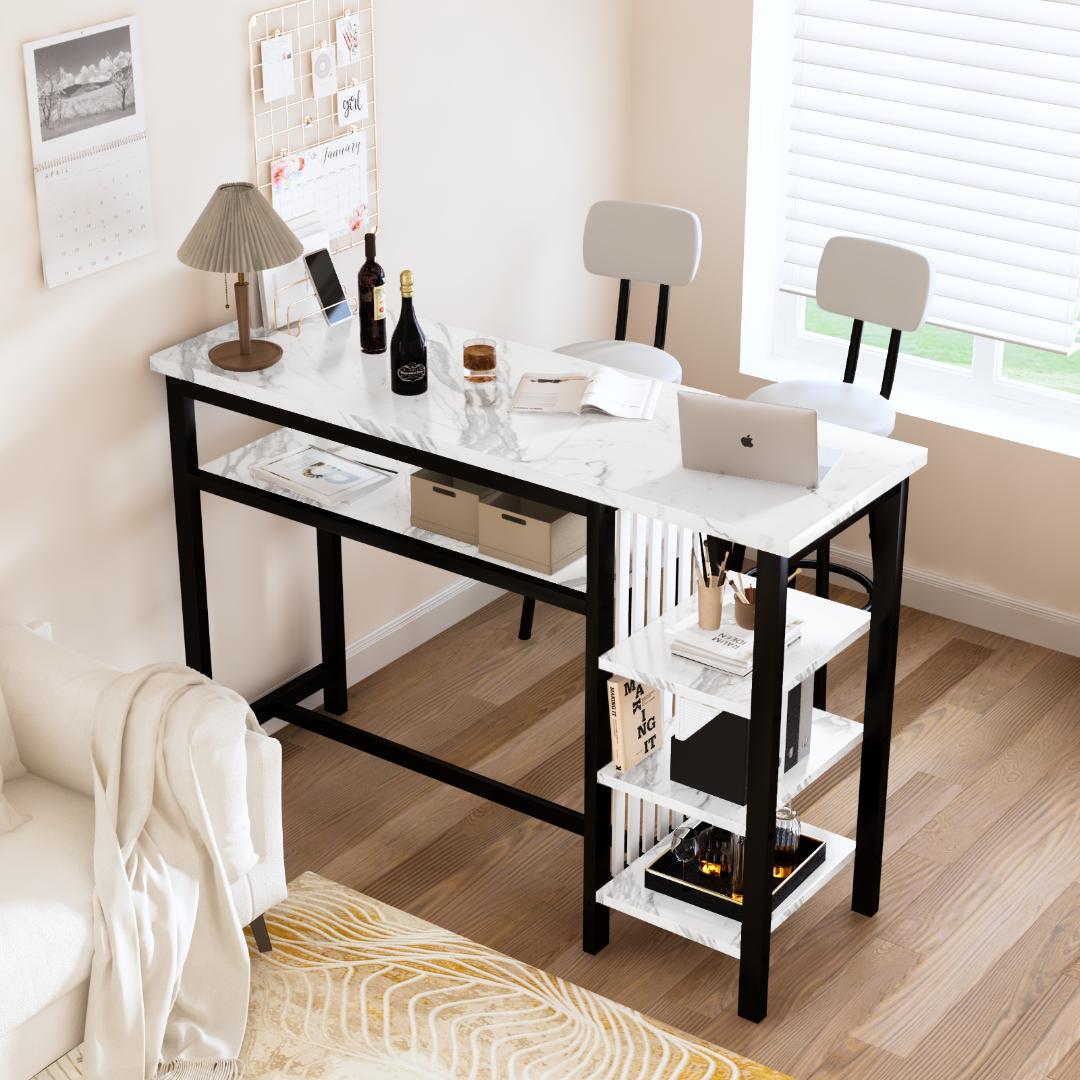 AWQM Bar Table and Chairs Set with Backrest for 2, Kitchen Counter Height Table Set with 4 Storage Shelves, Modern Pub Table with 2 PU Upholstered Stools for Kitchen, Dining Room, Rustic Brown+Black