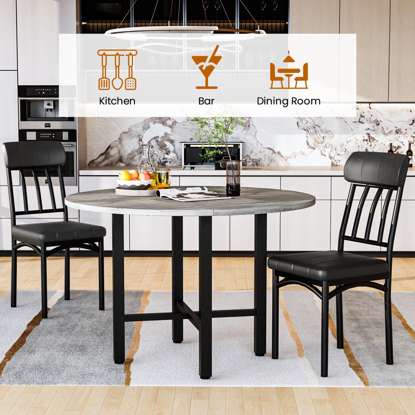 AWQM Round Dining Table Set for 4, Wood Circle Kitchen Table and Chairs Set for 4, Modern Dining Room Sets with 4 Faux Leather Chairs, Round Dinner Table for Small Space