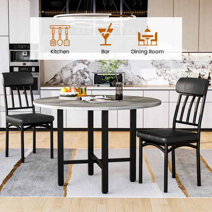 AWQM Round Dining Table Set for 4, Wood Circle Kitchen Table and Chairs Set for 4, Modern Dining Room Sets with 4 Faux Leather Chairs, Round Dinner Table for Small Space