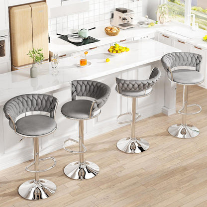 AWQM Velvet Bar Stools Set of 2 - Adjustable Height Swivel Kitchen Stools with Low Back for Dining Room, Breakfast Bar, Home Decor, and Entertaining Guests