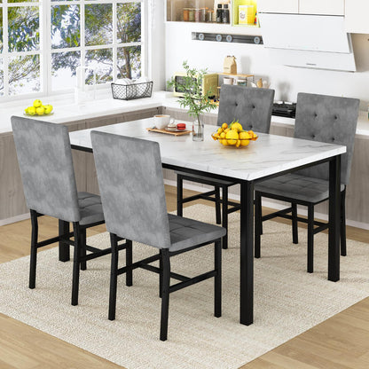 AWQM Dining Table Set for 4,Faux Marble Kitchen Table and Chairs Set of 4, Modern Dining Room Set for 4,Dinner Table Set with Velvet Chairs, Dining Set for Small Spaces