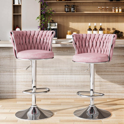 AWQM Velvet Bar Stools Set of 2,Counter Height Barstools Adjustable Kitchen Island Chairs,Swivel Barstool Upholstered Counter Bar Chairs with Back & Footrest