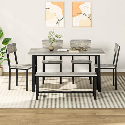 AWQM 6-Piece Dining Set, Modern Dining Table Set for 4-6,Kitchen Table Set with Chairs and Bench,Dining Room Table Set with Metal Frame & MDF Board, Table & Chairs Set for Small Space,Apartment,Grey