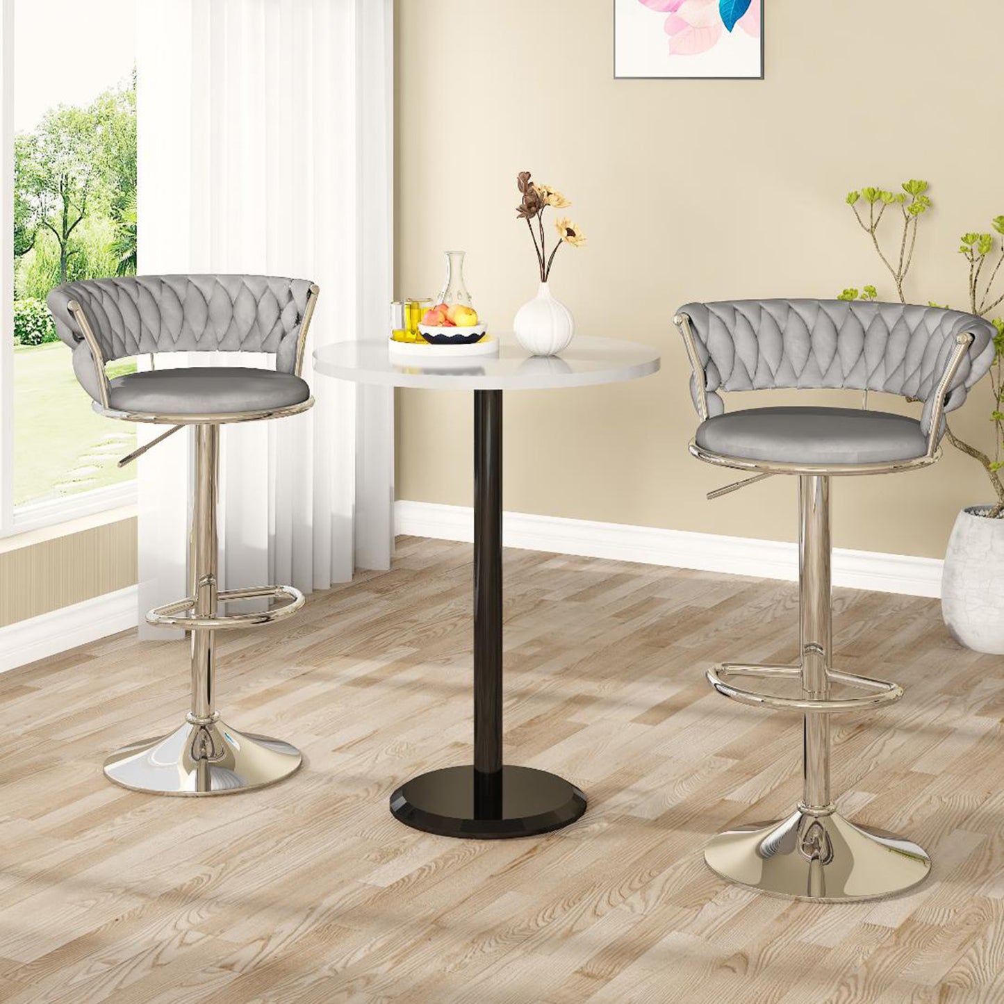 AWQM Velvet Bar Stools Set of 2 - Adjustable Height Swivel Kitchen Stools with Low Back for Dining Room, Breakfast Bar, Home Decor, and Entertaining Guests