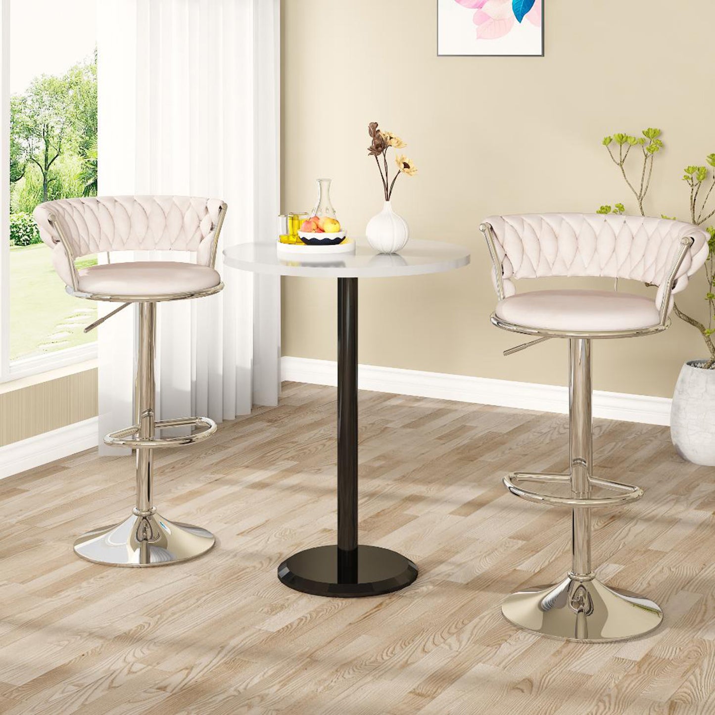 AWQM Velvet Bar Stools Set of 2 - Adjustable Height Swivel Kitchen Stools with Low Back for Dining Room, Breakfast Bar, Home Decor, and Entertaining Guests