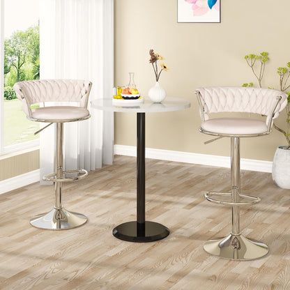 AWQM Velvet Bar Stools Set of 2 - Adjustable Height Swivel Kitchen Stools with Low Back for Dining Room, Breakfast Bar, Home Decor, and Entertaining Guests