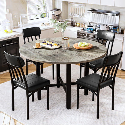 AWQM Round Dining Table Set for 4, Wood Circle Kitchen Table and Chairs Set for 4, Modern Dining Room Sets with 4 Faux Leather Chairs, Round Dinner Table for Small Space