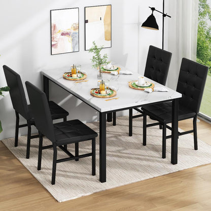 AWQM Dining Table Set for 4,Faux Marble Kitchen Table and Chairs Set of 4, Modern Dining Room Set for 4,Dinner Table Set with Velvet Chairs, Dining Set for Small Spaces