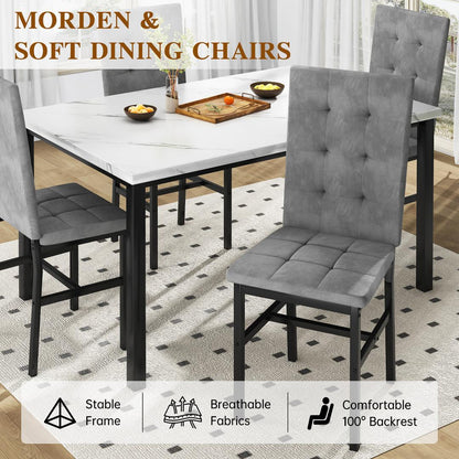AWQM Dining Table Set for 4,Faux Marble Kitchen Table and Chairs Set of 4, Modern Dining Room Set for 4,Dinner Table Set with Velvet Chairs, Dining Set for Small Spaces