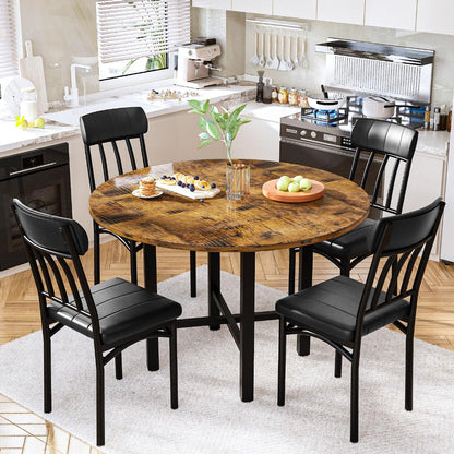 AWQM Round Dining Table Set for 4, Wood Circle Kitchen Table and Chairs Set for 4, Modern Dining Room Sets with 4 Faux Leather Chairs, Round Dinner Table for Small Space