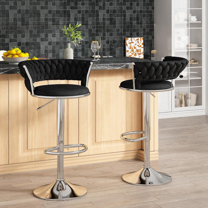 AWQM Velvet Bar Stools Set of 2 - Adjustable Height Swivel Kitchen Stools with Low Back for Dining Room, Breakfast Bar, Home Decor, and Entertaining Guests