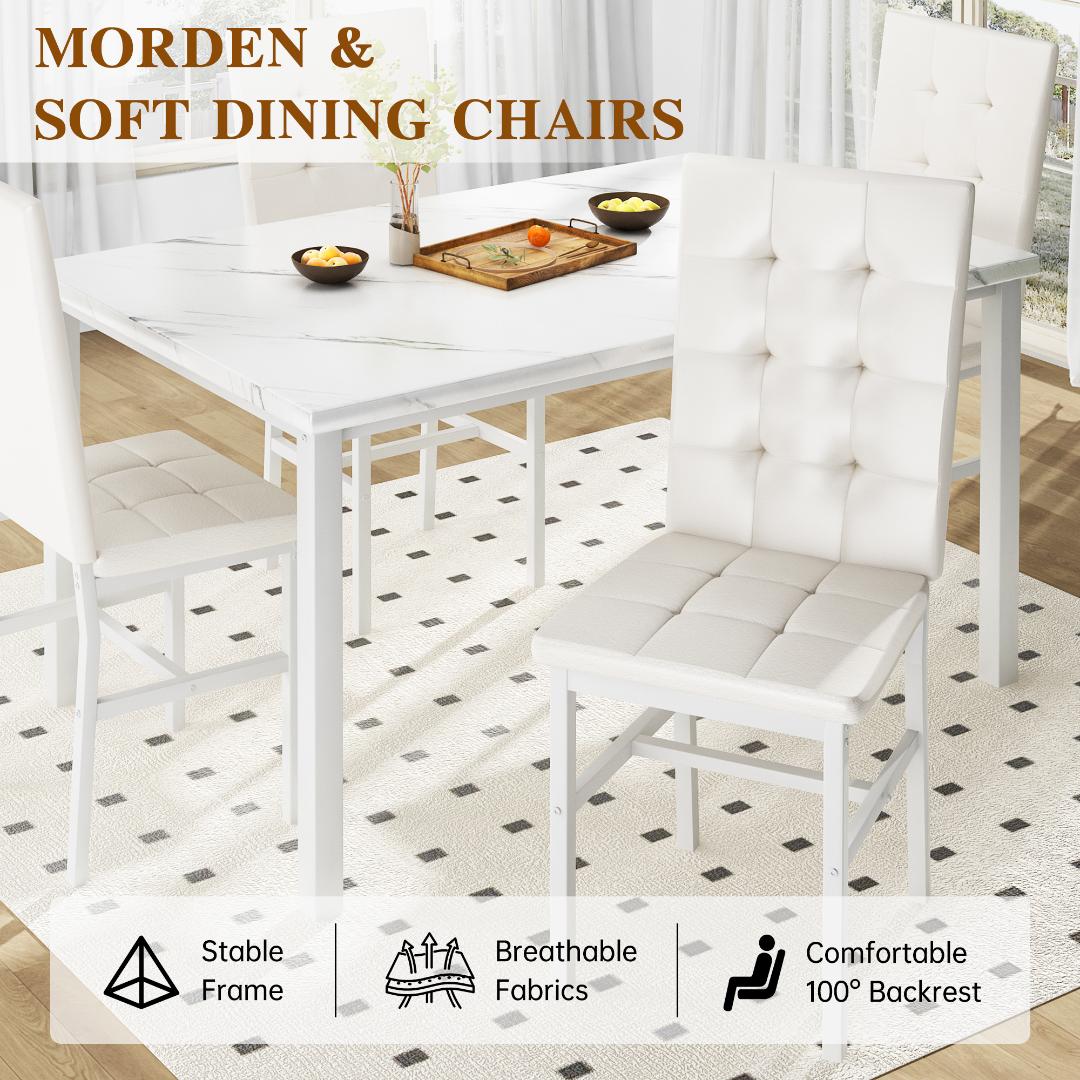 AWQM Dining Table Set for 4,Faux Marble Kitchen Table and Chairs Set of 4, Modern Dining Room Set for 4,Dinner Table Set with Velvet Chairs, Dining Set for Small Spaces