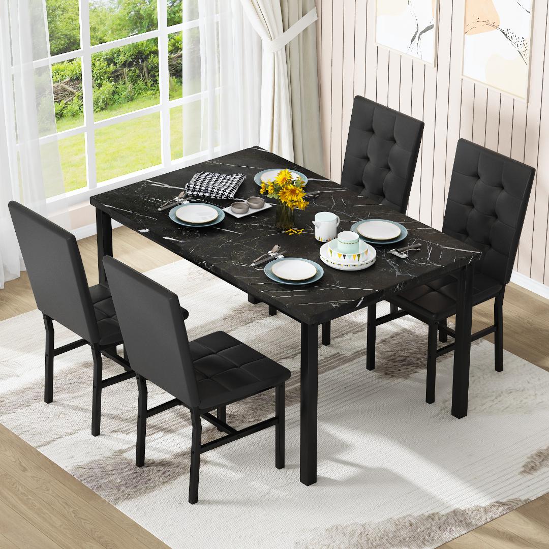 AWQM Dining Table Set for 4,Faux Marble Kitchen Table and Chairs Set of 4, Modern Dining Room Set for 4,Dinner Table Set with Velvet Chairs, Dining Set for Small Spaces