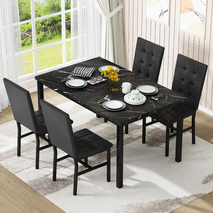 AWQM Dining Table Set for 4,Faux Marble Kitchen Table and Chairs Set of 4, Modern Dining Room Set for 4,Dinner Table Set with Velvet Chairs, Dining Set for Small Spaces