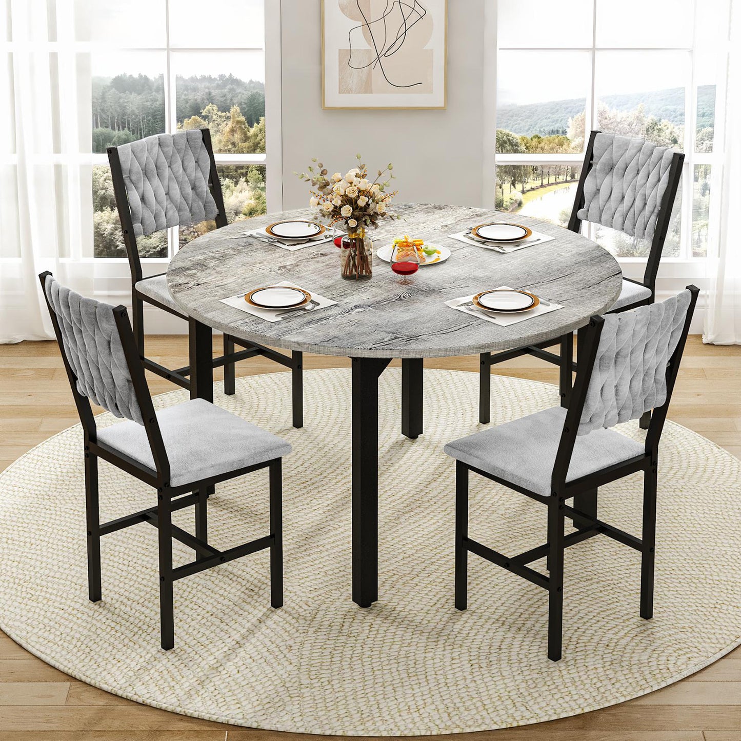 AWQM Round Dining Table Set for 4, Kitchen Dining Table Set, Round Dining Table Set for Small Space.