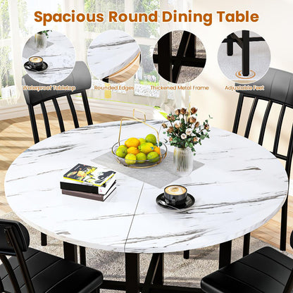 AWQM Round Dining Table Set for 4, Wood Circle Kitchen Table and Chairs Set for 4, Modern Dining Room Sets with 4 Faux Leather Chairs, Round Dinner Table for Small Space