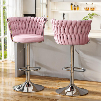 AWQM Velvet Bar Stools Set of 2,Counter Height Barstools Adjustable Kitchen Island Chairs,Swivel Barstool Upholstered Counter Bar Chairs with Back & Footrest