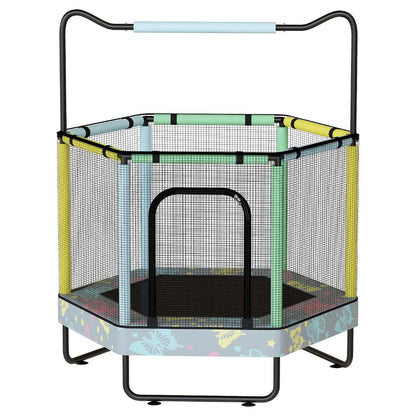 AWQM 55" Hexagon Trampoline, Indoor/Outdoor Trampoline, Safety Enclosure Net and Adjustable Handrail, 500lbs Capacity, 7-in-1