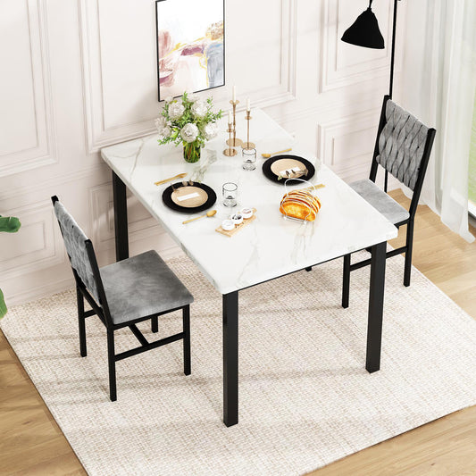 AWQM 3 Piece Dining Table Set for 2, Small Kitchen Dining Table with Upholstered Chairs, Compact Dining Table Set for Small Spaces, Space for Dining Room, Living Room, Apartment (White+Gray)