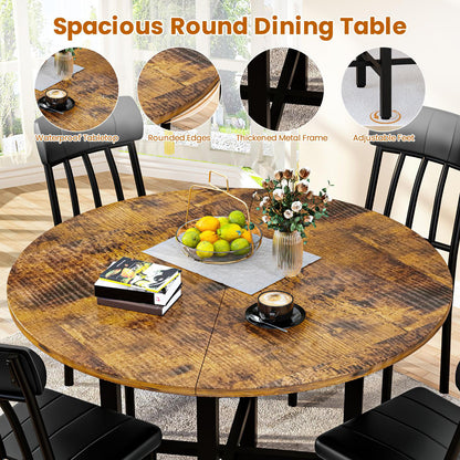 AWQM Round Dining Table Set for 4, Wood Circle Kitchen Table and Chairs Set for 4, Modern Dining Room Sets with 4 Faux Leather Chairs, Round Dinner Table for Small Space