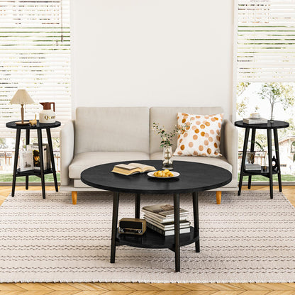 3piece Double Storage Round Coffee Table, Living Room Storage Table, Wood MDF Desktop and Metal Frame, Modern Style, Living Room/Bedroom.