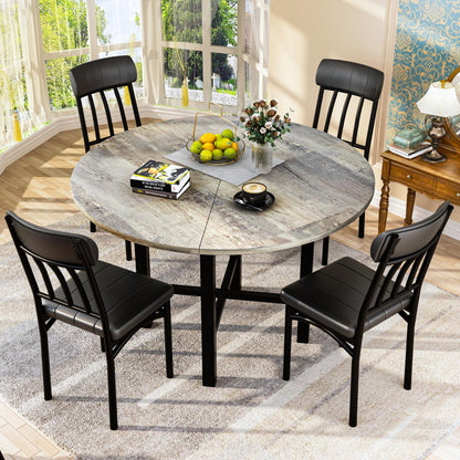 AWQM Round Dining Table Set for 4, Wood Circle Kitchen Table and Chairs Set for 4, Modern Dining Room Sets with 4 Faux Leather Chairs, Round Dinner Table for Small Space