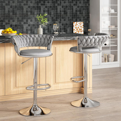 AWQM Velvet Bar Stools Set of 2 - Adjustable Height Swivel Kitchen Stools with Low Back for Dining Room, Breakfast Bar, Home Decor, and Entertaining Guests