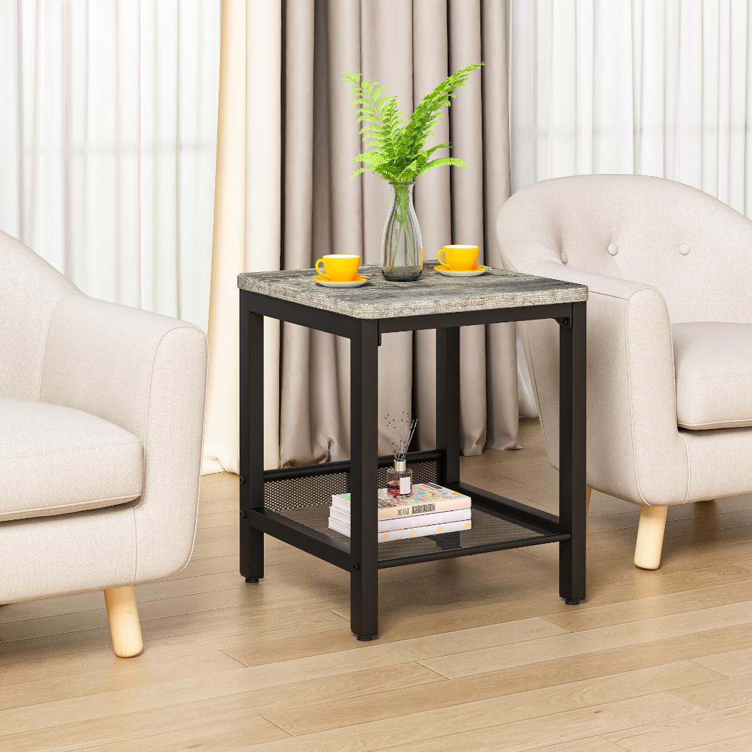 AWQM 3 Pieces Coffee Table Set, Industrial Coffee Table with 2 Square End Side Tables, Modern Living Room Table Set with Metal Frame for Apartment Home Office, Black