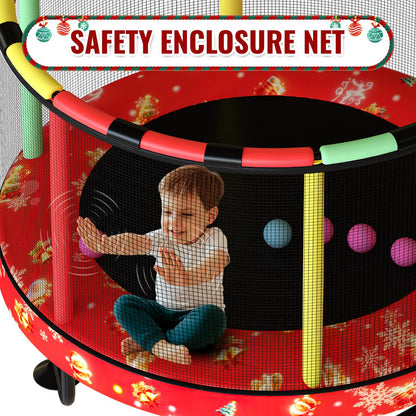 AWQM 55" 7-in-1 Round Trampoline for Kids Boys & Girls Ages 1-8, Indoor & Outdoor Trampoline for Fun, Adjustable Height Handrail ＆ Enclosed Safety Net ＆ Durable Designs for Toddlers Children
