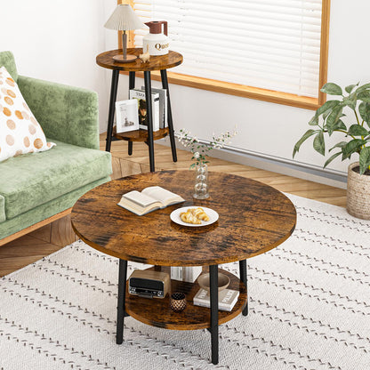 3piece Double Storage Round Coffee Table, Living Room Storage Table, Wood MDF Desktop and Metal Frame, Modern Style, Living Room/Bedroom.