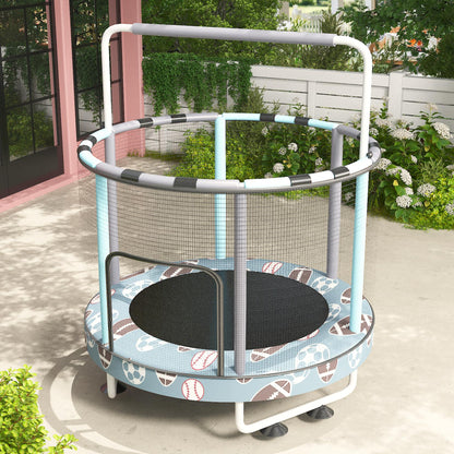 AWQM 55" 7-in-1 Round Trampoline for Kids Boys & Girls Ages 1-8, Indoor & Outdoor Trampoline for Fun, Adjustable Height Handrail ＆ Enclosed Safety Net ＆ Durable Designs for Toddlers Children