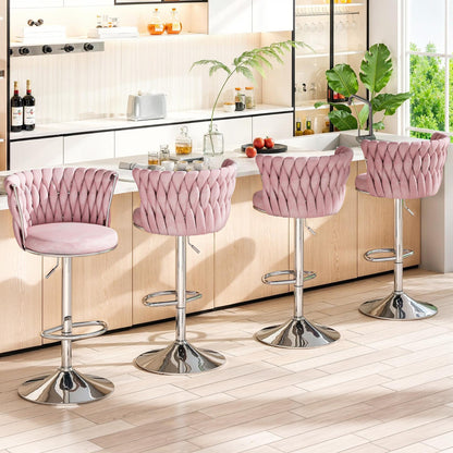 AWQM Velvet Bar Stools Set of 2,Counter Height Barstools Adjustable Kitchen Island Chairs,Swivel Barstool Upholstered Counter Bar Chairs with Back & Footrest