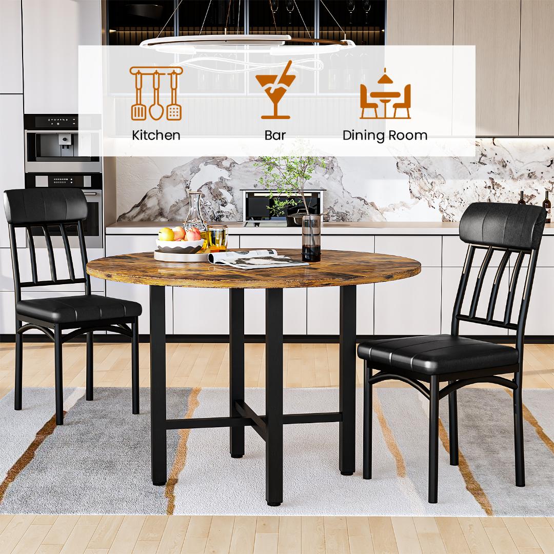 AWQM Round Dining Table Set for 4, Wood Circle Kitchen Table and Chairs Set for 4, Modern Dining Room Sets with 4 Faux Leather Chairs, Round Dinner Table for Small Space
