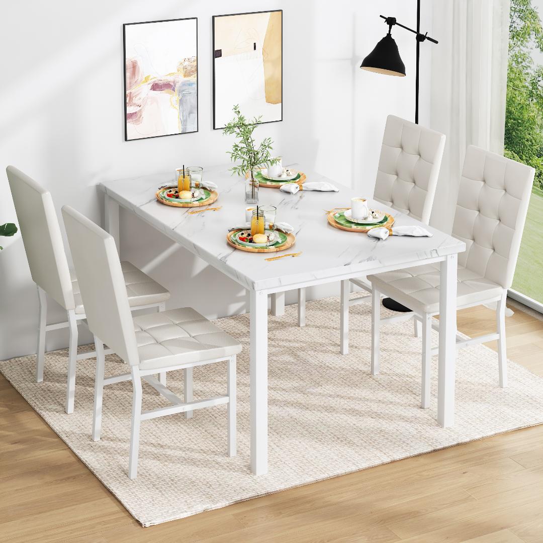 AWQM Dining Table Set for 4,Faux Marble Kitchen Table and Chairs Set of 4, Modern Dining Room Set for 4,Dinner Table Set with Velvet Chairs, Dining Set for Small Spaces