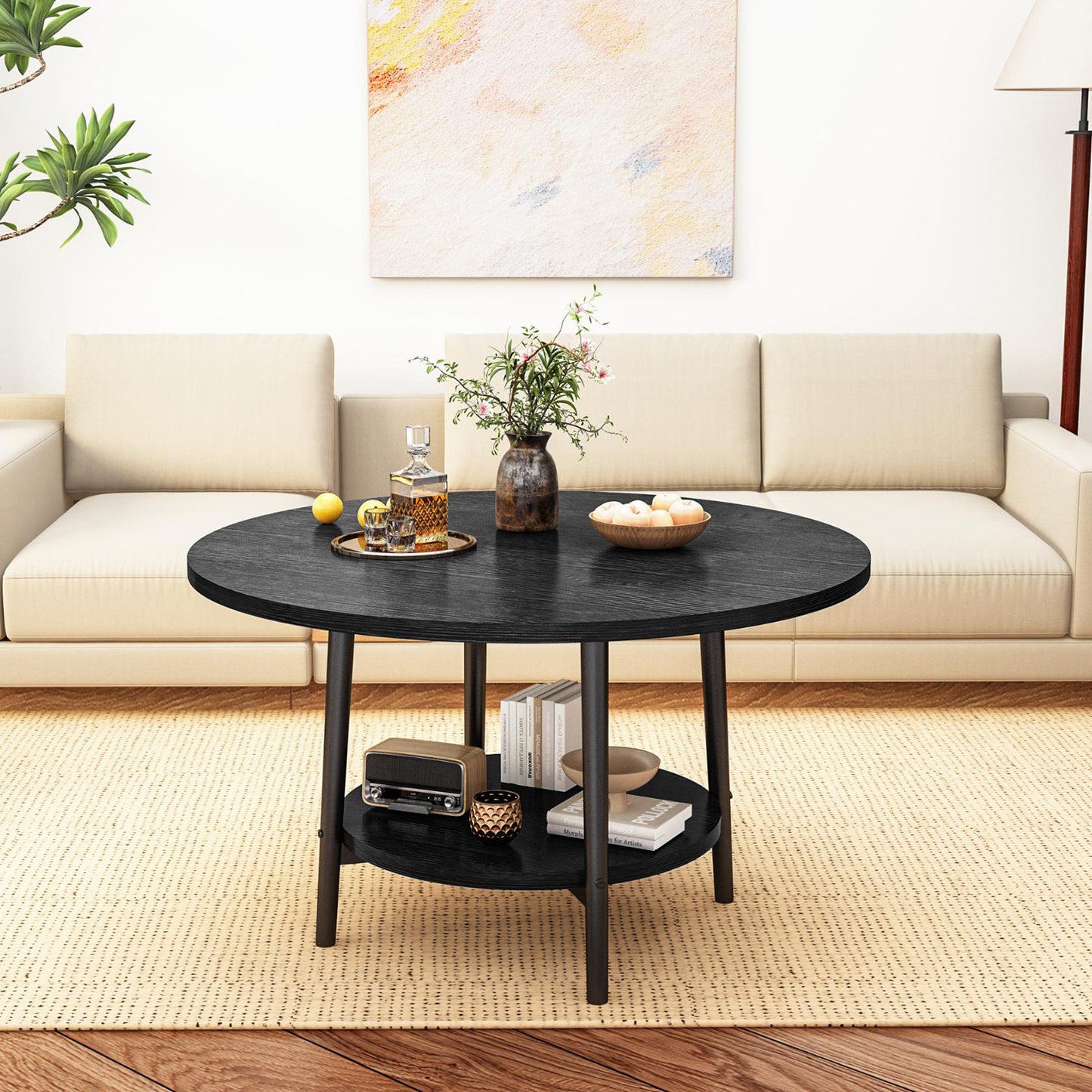 3piece Double Storage Round Coffee Table, Living Room Storage Table, Wood MDF Desktop and Metal Frame, Modern Style, Living Room/Bedroom.
