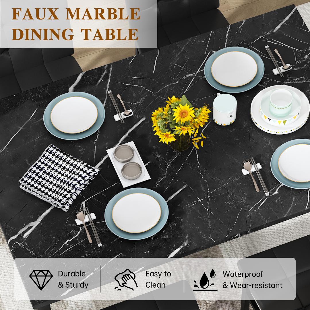 AWQM Dining Table Set for 4,Faux Marble Kitchen Table and Chairs Set of 4, Modern Dining Room Set for 4,Dinner Table Set with Velvet Chairs, Dining Set for Small Spaces