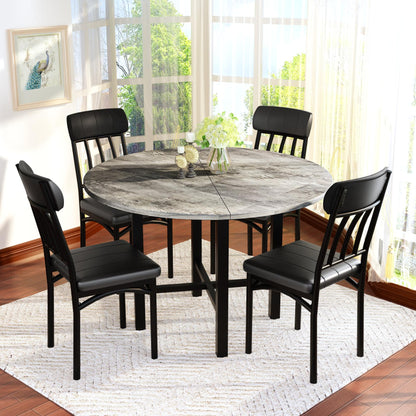 AWQM Round Dining Table Set for 4, Wood Circle Kitchen Table and Chairs Set for 4, Modern Dining Room Sets with 4 Faux Leather Chairs, Round Dinner Table for Small Space