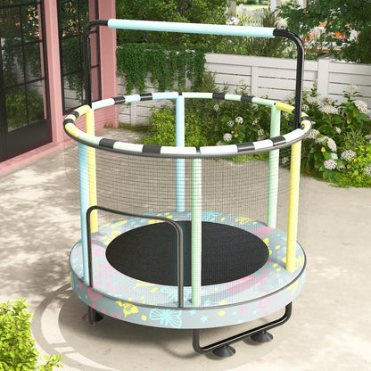 AWQM 55" 7-in-1 Round Trampoline for Kids Boys & Girls Ages 1-8, Indoor & Outdoor Trampoline for Fun, Adjustable Height Handrail ＆ Enclosed Safety Net ＆ Durable Designs for Toddlers Children
