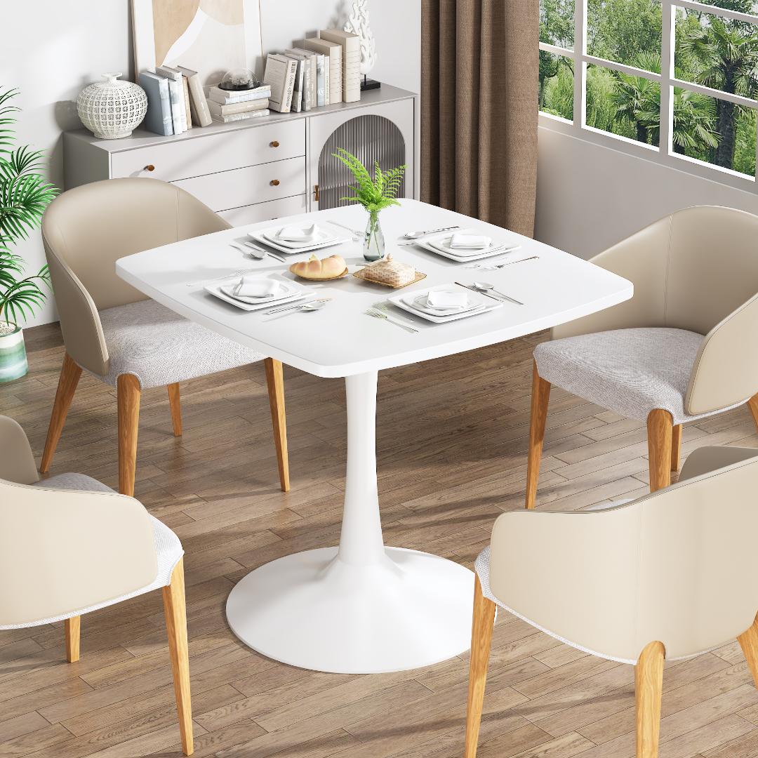 AWQM 31.5" Square Dining Table, Mid-Century Modern Square Pedestal Table for 2-4 Person, 0.71" Desktop Thickness & Metal Base, Small Kitchen Table Tulip Table Easy Assembled Save Space Leisure Coffee Breakfast Table ( 31.5" L X 31.5" W X 29" H )