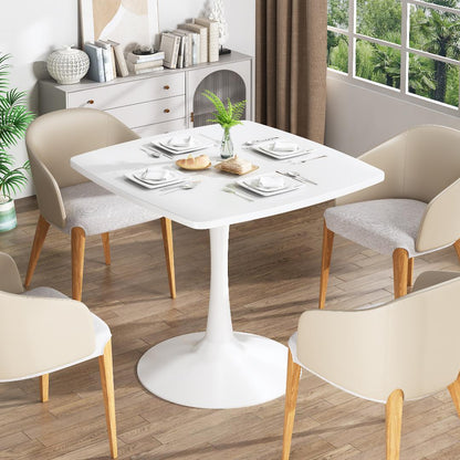 AWQM 31.5" Square Dining Table, Mid-Century Modern Square Pedestal Table for 2-4 Person, 0.71" Desktop Thickness & Metal Base, Small Kitchen Table Tulip Table Easy Assembled Save Space Leisure Coffee Breakfast Table ( 31.5" L X 31.5" W X 29" H )