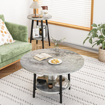 3piece Double Storage Round Coffee Table, Living Room Storage Table, Wood MDF Desktop and Metal Frame, Modern Style, Living Room/Bedroom.