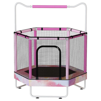 AWQM 55" Hexagon Trampoline, Indoor/Outdoor Trampoline, Safety Enclosure Net and Adjustable Handrail, 500lbs Capacity, 7-in-1
